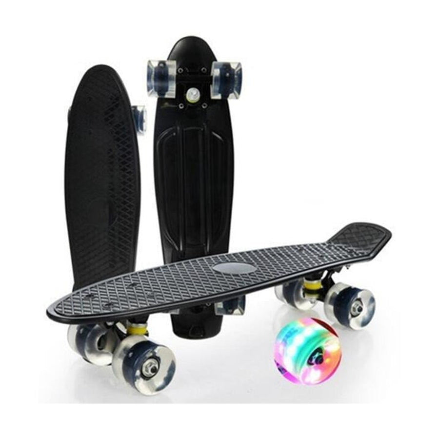 Complete 22Inches Skateboard For Beginners Kids Girls Boys Plastic Banana Board With Colorful Led Wheels Black - Standard