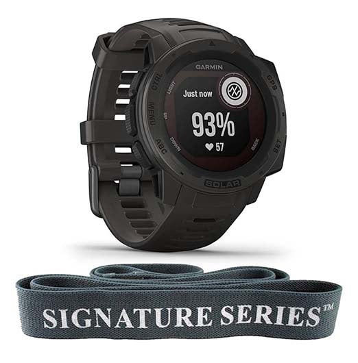 Garmin Instinct Solar Rugged Outdoor Smartwatch, Health Monitoring and Signature Series Stretch Band