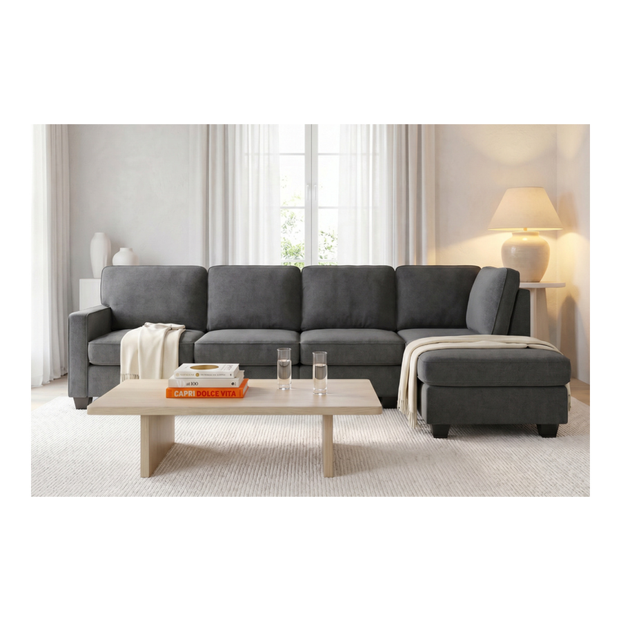 Ovela Atlas 5 Seater Modular Sofa with Reversible Chaise (Dark Grey)