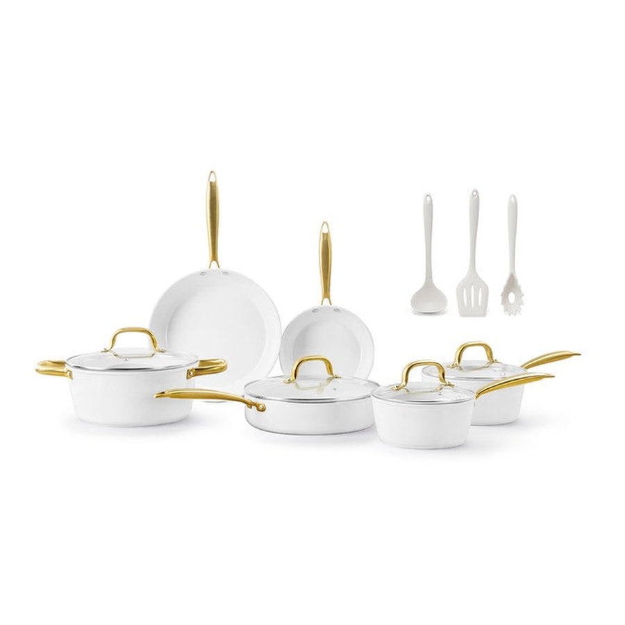 Ovela 9 Piece Non-Stick Ceramic Cookware Set with Utensils (White)