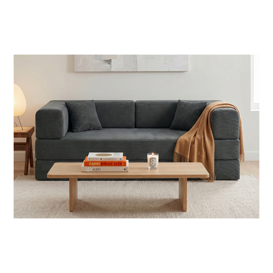 Ovela Mia 3 Seater Corduroy Compressed Sofa Bed (Charcoal)