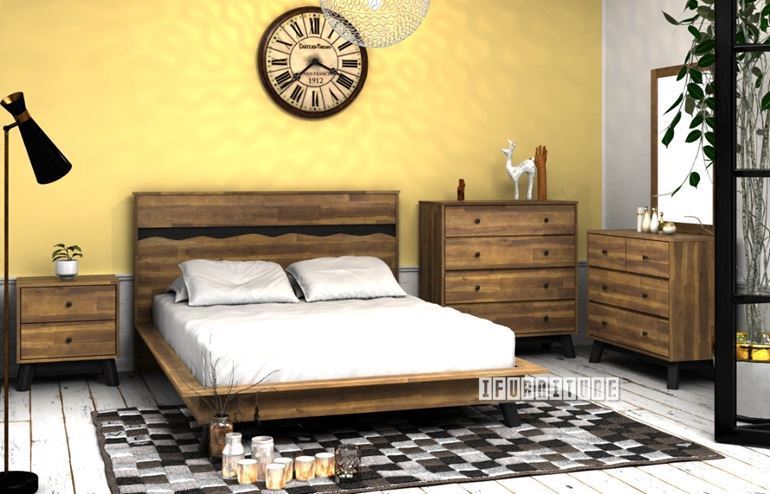 Calla 4-Drawer Solid Acacia Wood Dresser With Mirror