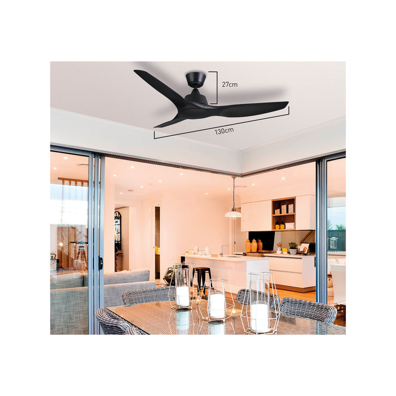 Arlec 130CM Matte Black Akva 3 Blade DC Ceiling Fan