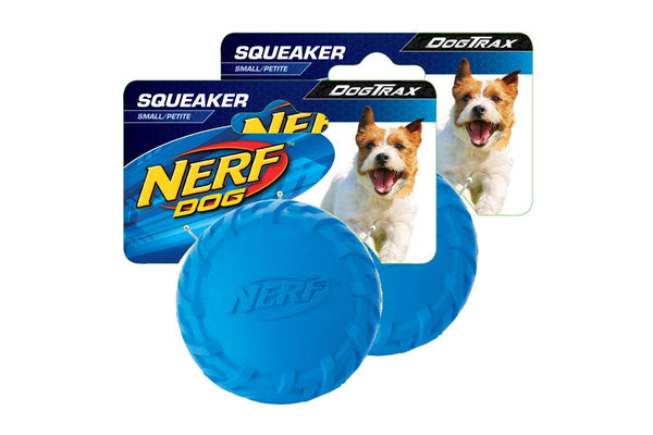 2x Nerf Dog 2.5" Small Tire Squeak Ball Interactive Rubber Textured Small Dog