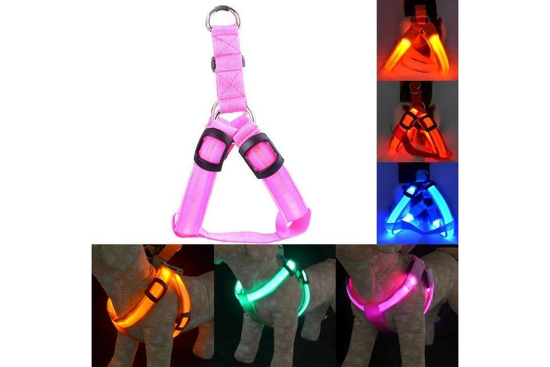 Usb Rechargeable Led Nylon Dog Collar Harness Flashing Light Up Safety Pet Collars P01 - Pink - M Chest 38-50 Cm