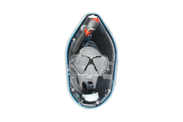 2pc Oz Ocean Hayman Outdoor Swimming Beach Mask Goggles & Snorkel Set Grey Black