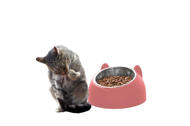 Tilted Dog Food Bowl Stainless Steel Cat Dog Feeder Pink