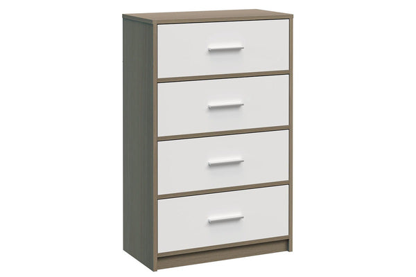 Fraser Country: Lada Home 4 Drawer Storage Dresser - Grey & White With Silver Handle