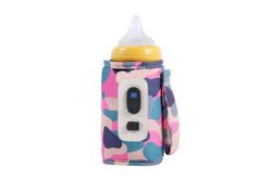 USB Digital Display Baby Milk Bottle Warmer Thermostat Portable Travel Milk Feeding Heater Bag Pouch Camo Pink