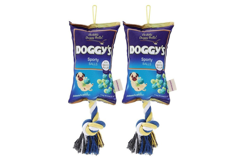 2x Paws & Claws 25cm Doggy's Balls Snacks Oxford Tugger Pet Play Toy w Rope Asst