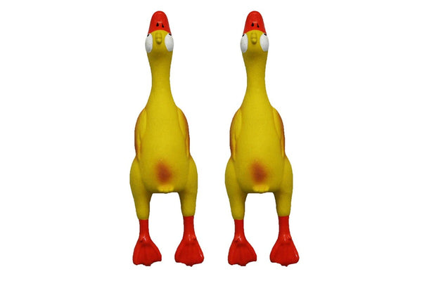 2x Paw Play 23cm Latex Rubber Non Toxic Chicken Squeaky Puppy Dogs Play Chew Toy