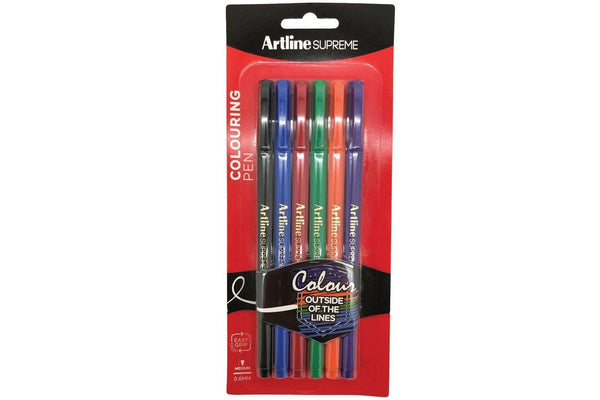 6pc Artline Supreme 0.6mm Colouring Pens School Office Writing Assorted Colours