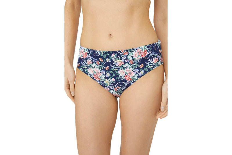 Debenhams Womens/Ladies Floral Fold Over Bikini Bottoms (Navy) (14 UK)