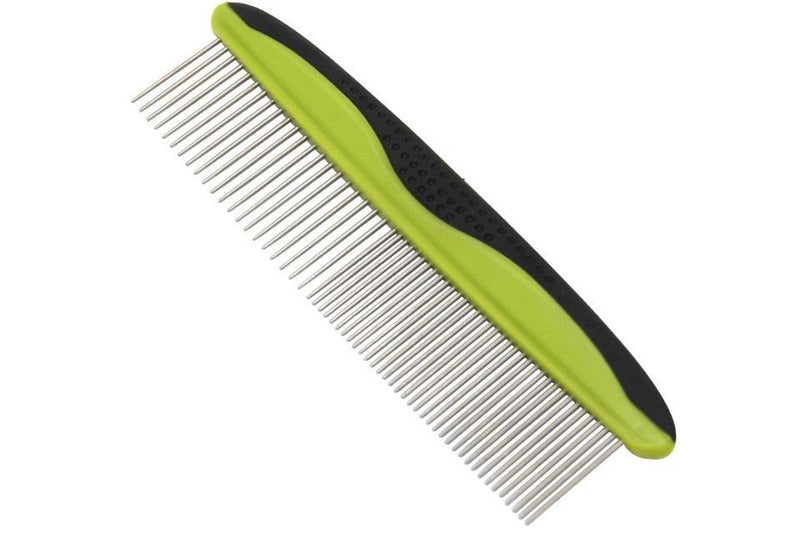 PETSWOL Pet Comb with Rounded and Smooth Stainless Steel Ends - Green