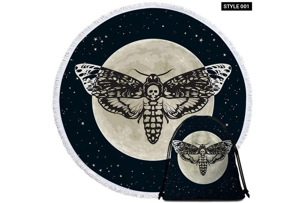 Skull Butterfly Moon Galaxy Death Moth Round Beach Towel For Adult