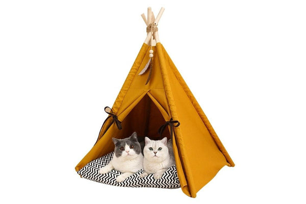 Portable Pet Tent House Bed - Yellow