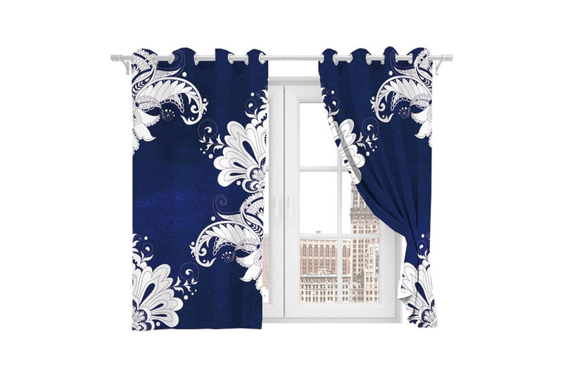 1 Pair of Blackout Fabric 3D Printed Curtains Thermal Insulated Curtains Navy