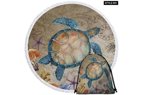 Sea Turtle Starfish Yoga Round Beach Towel Mat