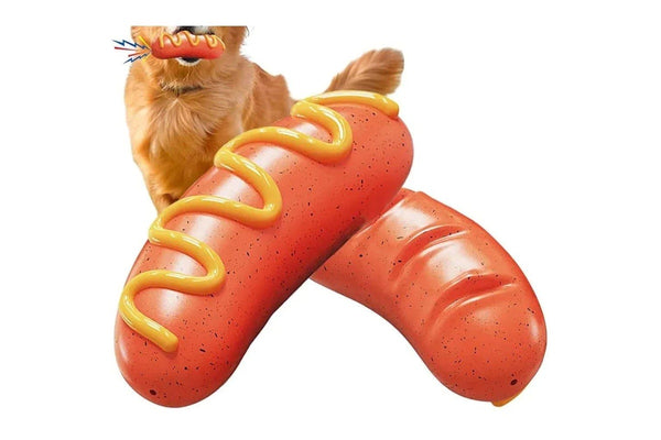 Tough Rubber Dog Chew Toy Squeaky Grilled Sausage Design