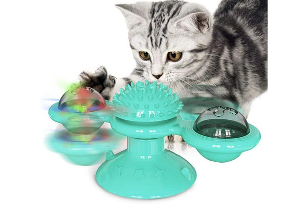 Windmill Cat Toy with 2-Compartment Spinning Interactive Suction Cup Pet