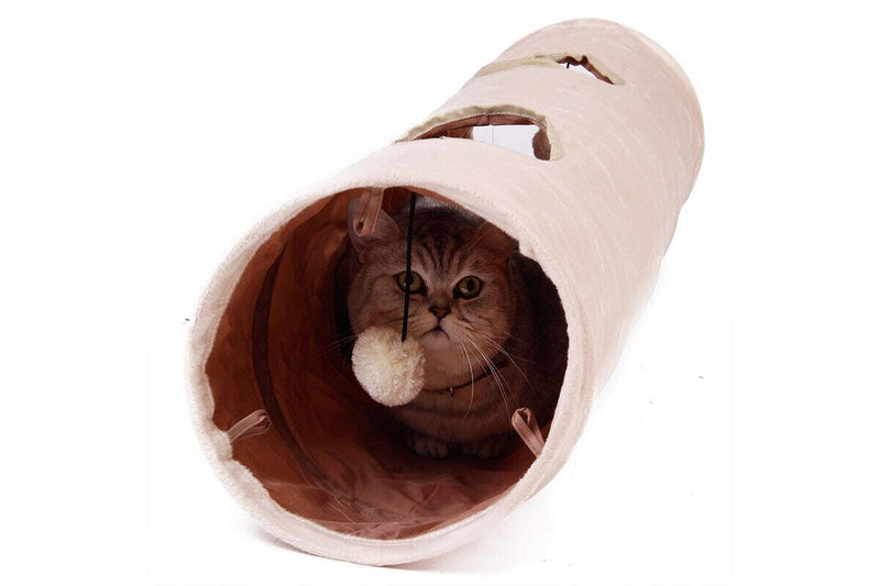 Pet Cat Tunnel Crinkly Tent with Ball Play Holes Collapsible Hiding Tube Cat Toy