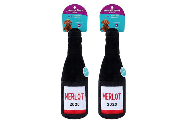 2x Paws & Claws Pet Dog 31x10cm Merlot Bottle Shop Soft Plush w Squeaker Toy BLK