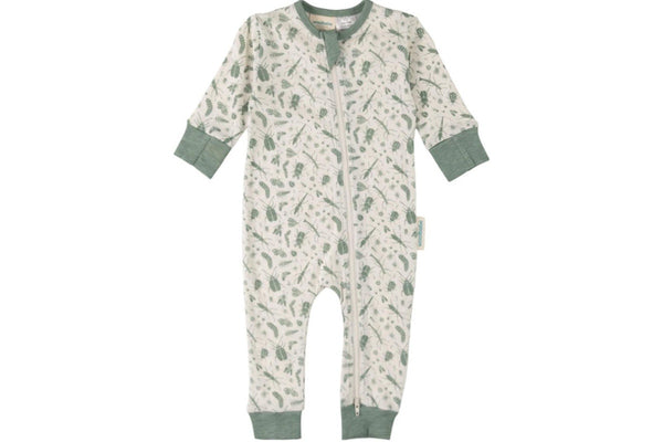 Woolbabe: Merino/Organic Cotton PJ Suit - Sage Bugs (3-6 Months)