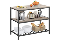 VASAGLE Kitchen Island with 3 Shelves - Greige/Black