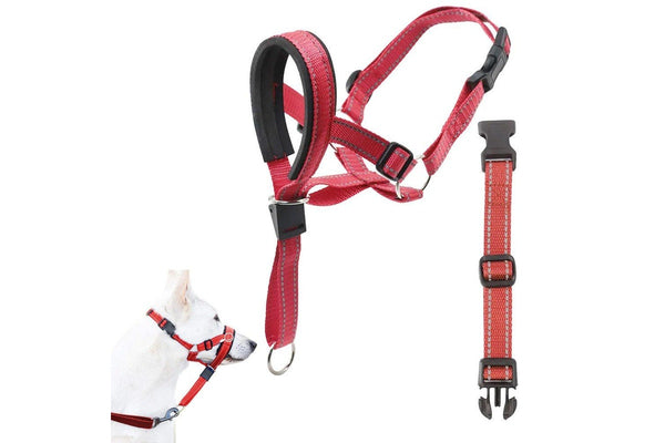 Adjustable Dog Head Collar Training Collar for Long-Snout Dogs Red