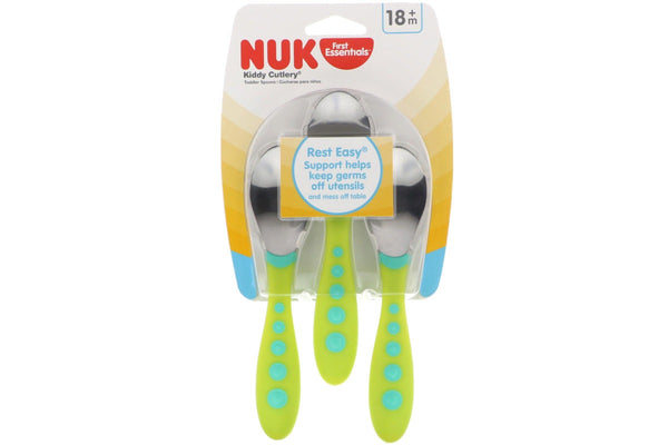 NUK First Essentials Kiddy Cutlery Easy Clean Toddler Spoons 18+ Months - 3 Pack