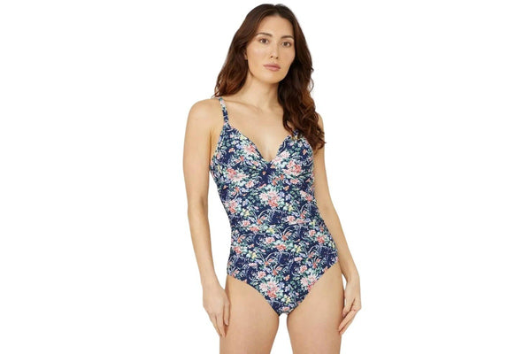 Debenhams Womens/Ladies Floral Twisted One Piece Swimsuit (Navy) (10 UK)