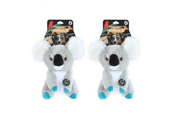 2x Paws & Claws Outback Buddies Koala Interactive Pet Dog Soft Toy w Squeaker