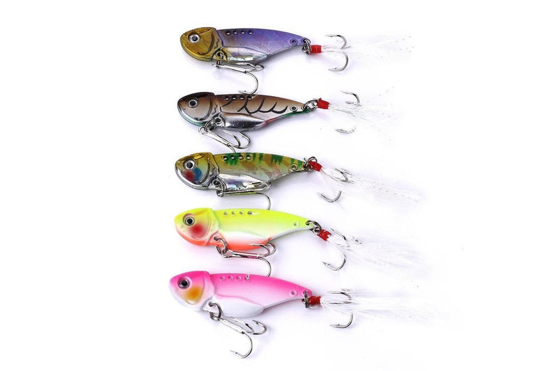 5 Piece Metal Vib Fishing Lure Set With Plastic Box