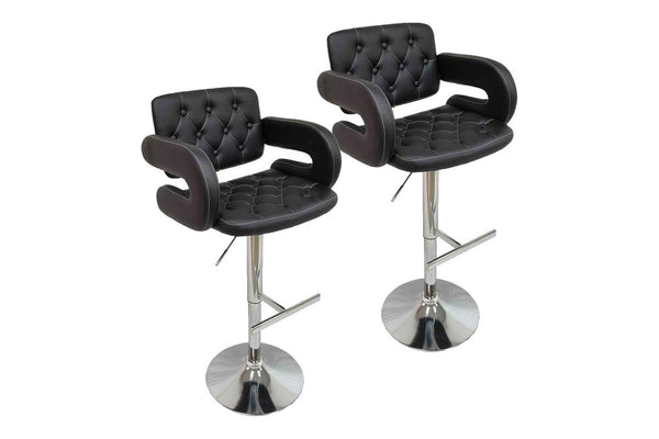 Fraser Country Adjustable Swivel Backrest PU Leather Bar Stool with Armrest (2/Pack) - Black