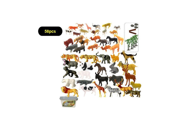 58pcs Zoo Life Figures Toy Set Storage box Animal Realistic Playset Kids