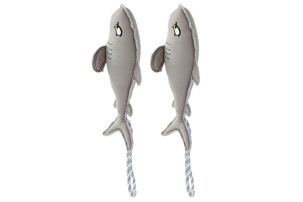 2x Paws & Claws Pet Dog 60cm Savage Shark Canvas Rope Tugger Toy w Squeaker Grey