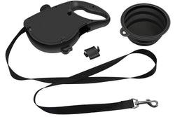 PETSWOL 3-in-1 Dog Leash with Water Bottle & Foldable Bowl - Black