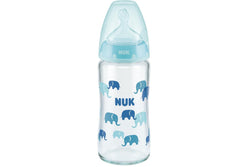 NUK: First Choice Plus Glass Baby Bottle - Blue Elephants (240ml)