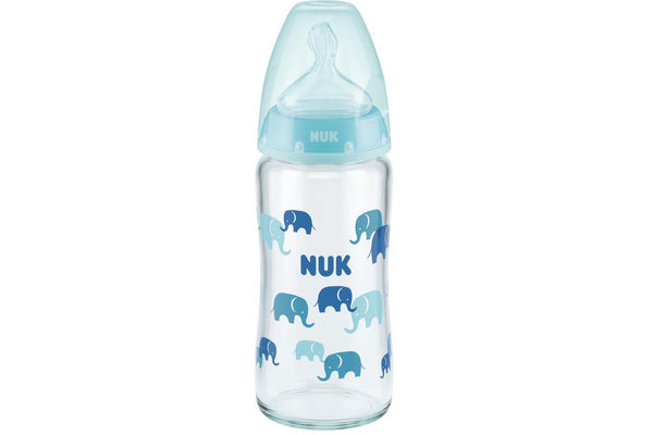 NUK: First Choice Plus Glass Baby Bottle - Blue Elephants (240ml)