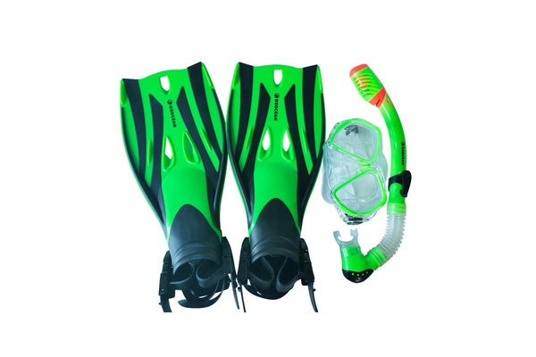 4pc Oz Ocean Tangal Ooma Kids Mask Swimming Beach Snorkel & Fin Set S-M Green