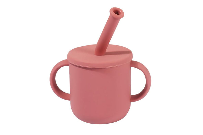 Baby Silicone Cup with Lid and Straw - Pink