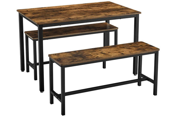 Vasagle : Dining Table with 2 Benches - Rustic Brown