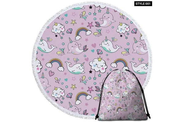 Cute Cartoon Whale Unicorn Round Beach Towel For Kids