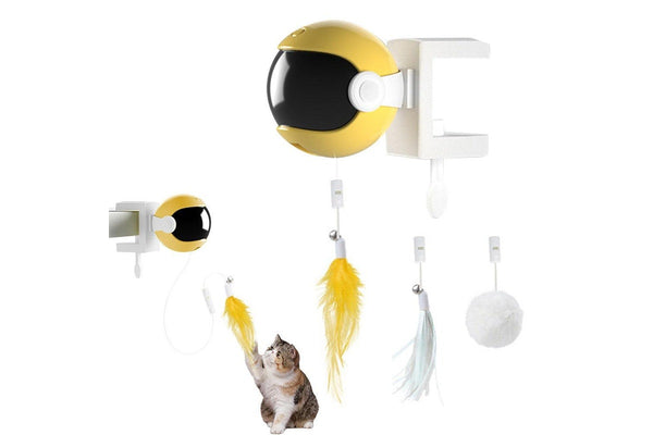 Electric Interactive Cat Toys Automatic Lifting Cat Teaser Toys Set Yellow