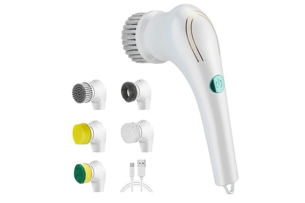 FancyGrab 5 in 1 Handheld Electric Cleaning Brush USB Rechargeable Electric Dishwashing Brush Shower Scrubber Cleaning Tool Kit