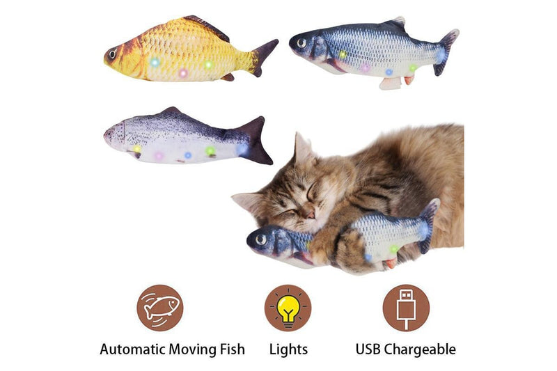 3-Pack Realistic Flopping Fish Moving Music Dancing Plush Fish Cat Toys with LED Light