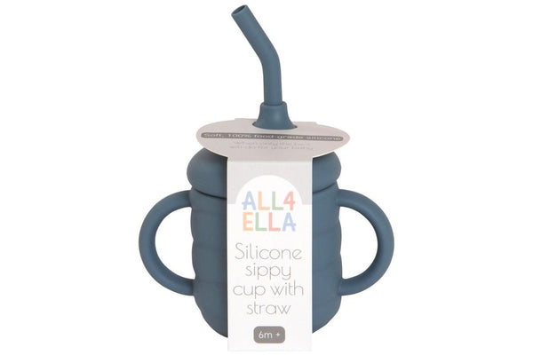 All4Ella: Silicone Sippy Cup With Straw - Slate Blue