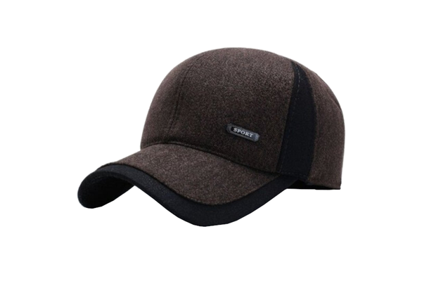 Man Warm Winter Hat Ear Protective Color Block Leisure Cap Brown - Standard