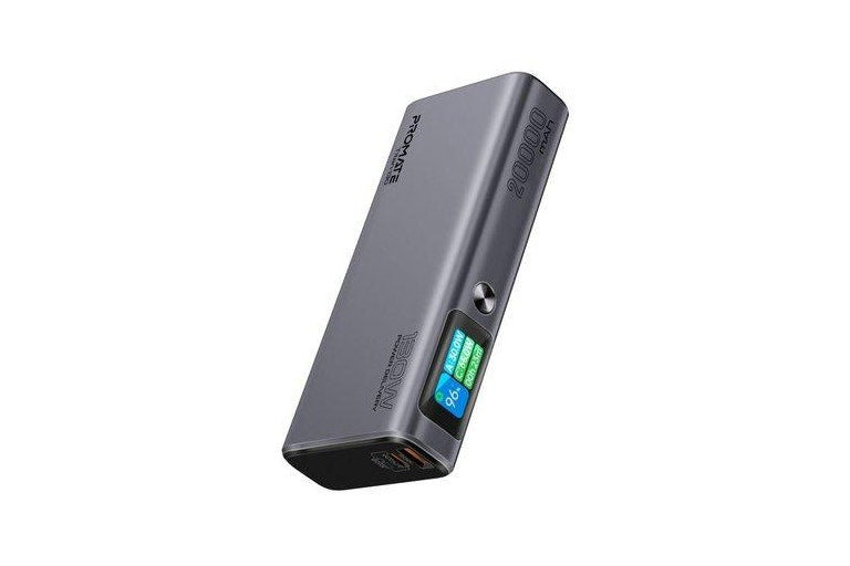 PROMATE 20000mAh 130W Sleek PD Aliminium Power Bank with LCD Screen. Supports 1x 60W & 1x 100W USB-C Ports & 1x 30W QC USB-A Port. Charge 3x Devices at the Same Time.