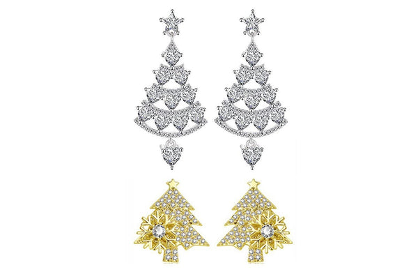 2 Pairs of Earrings Stud Christmas Tree Jewellery Women Gift